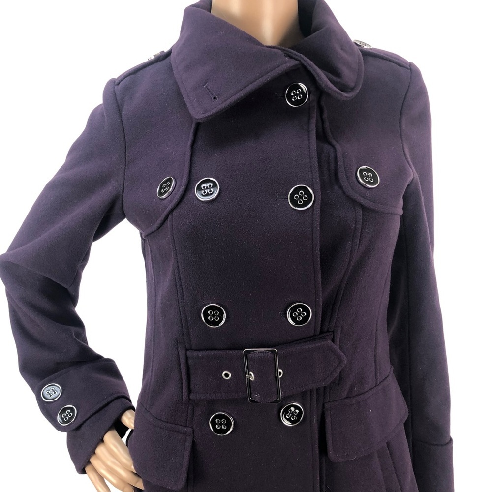George Purple Belted Double Breasted Peacoat Fitted A-Line Jacket Coat XS - Picture 2 of 8